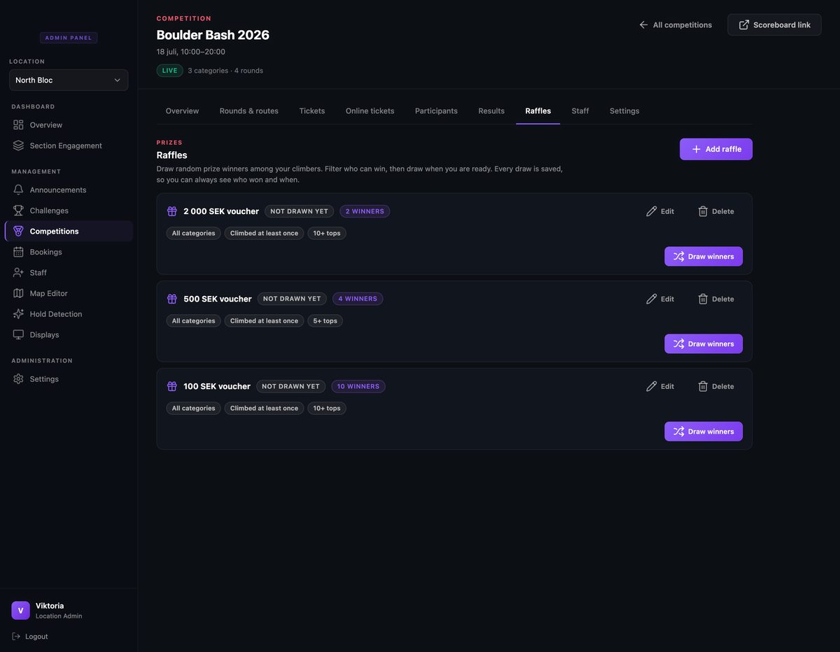 Raffle prizes configured with plain-language eligibility filters