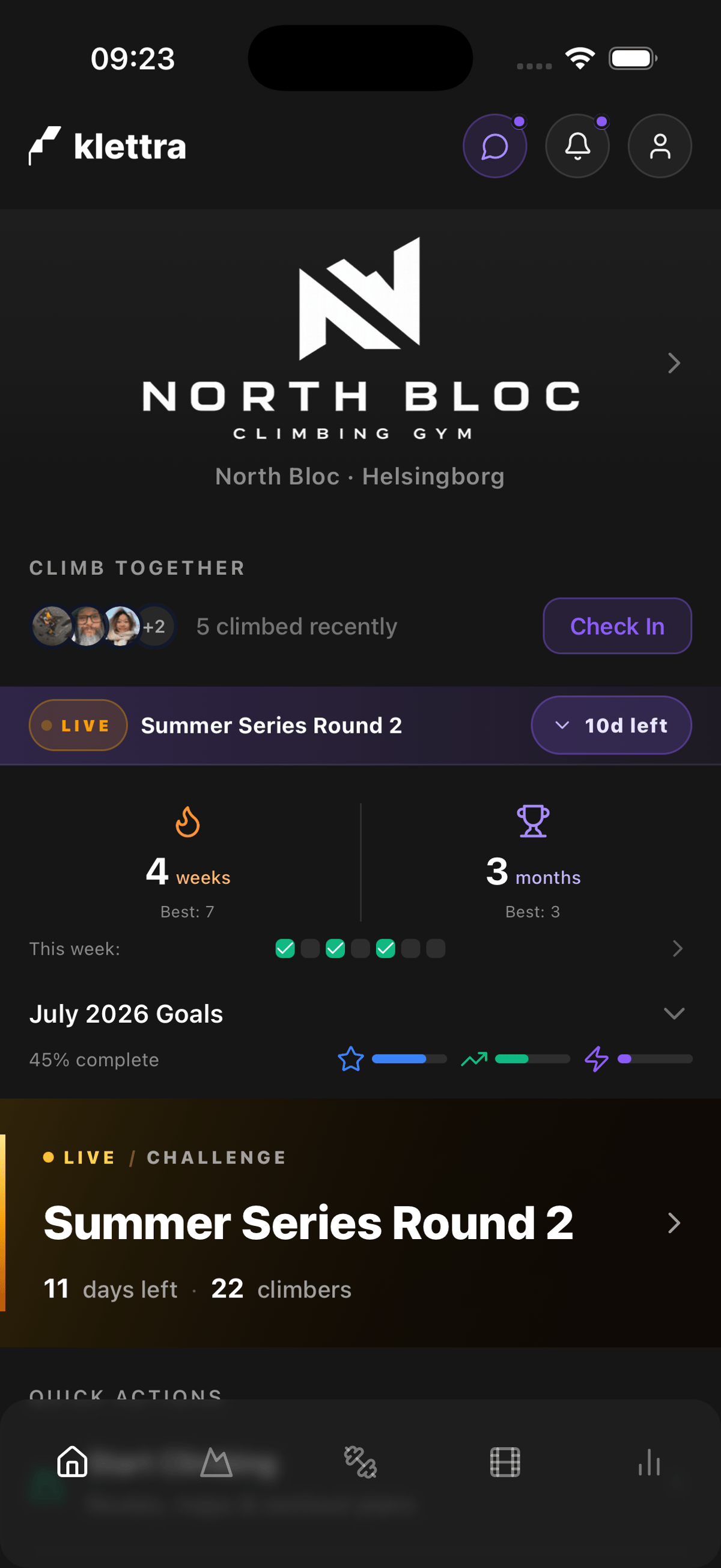 The Klettra home screen