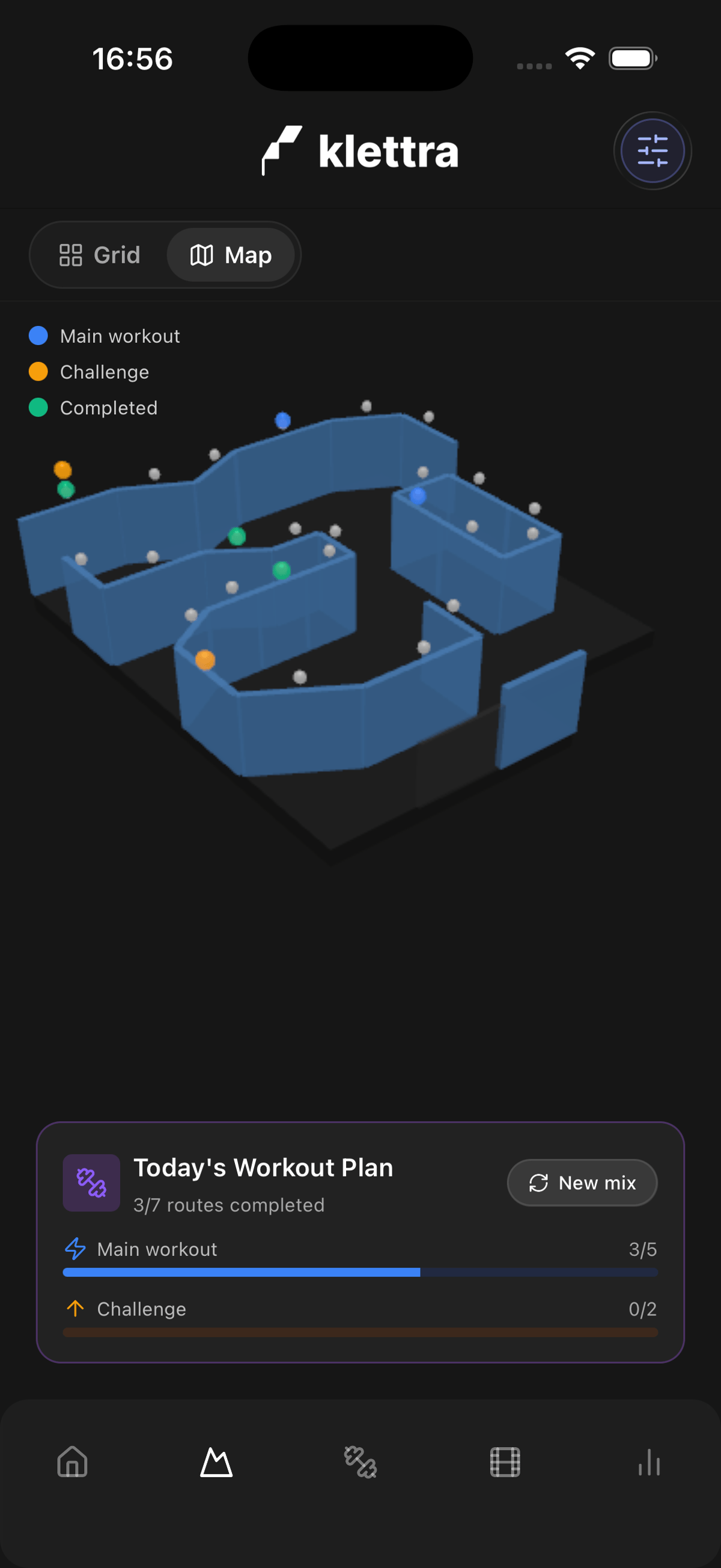 A generated training plan shown on the 3D gym map