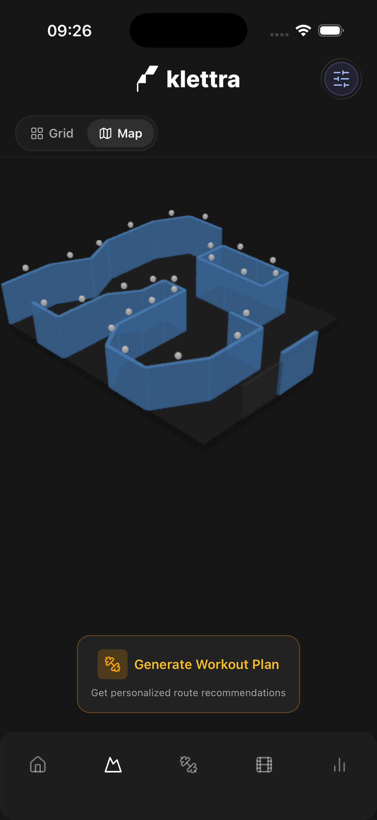 Browsing the gym as an interactive 3D map in the Klettra app
