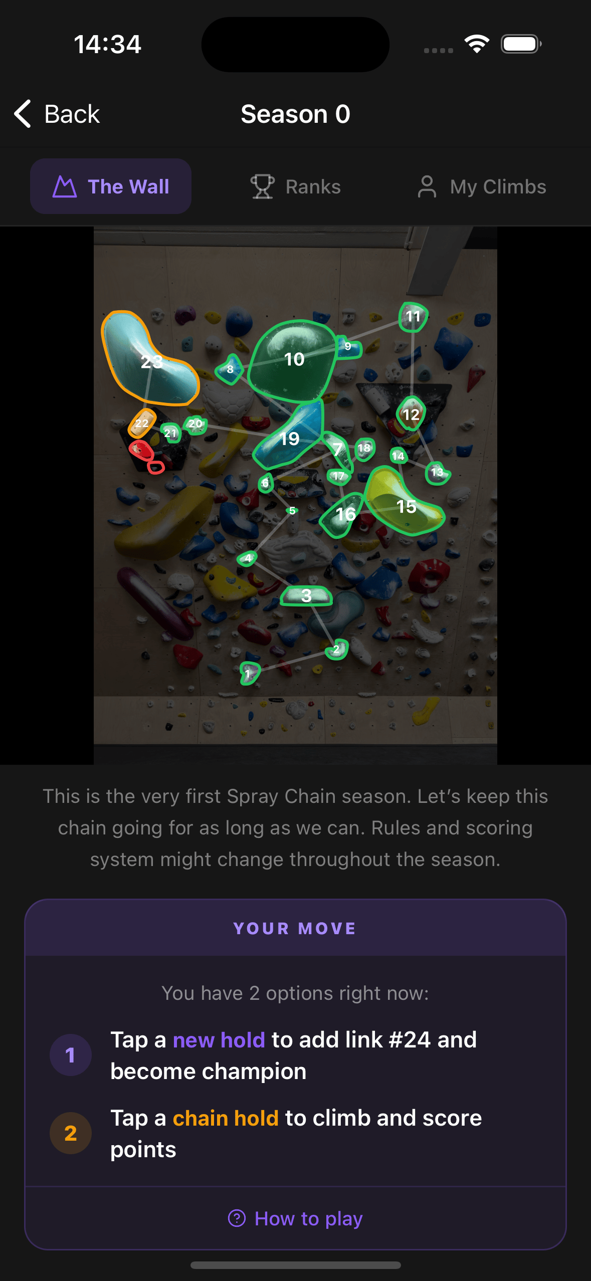 A Spray Chain game in progress