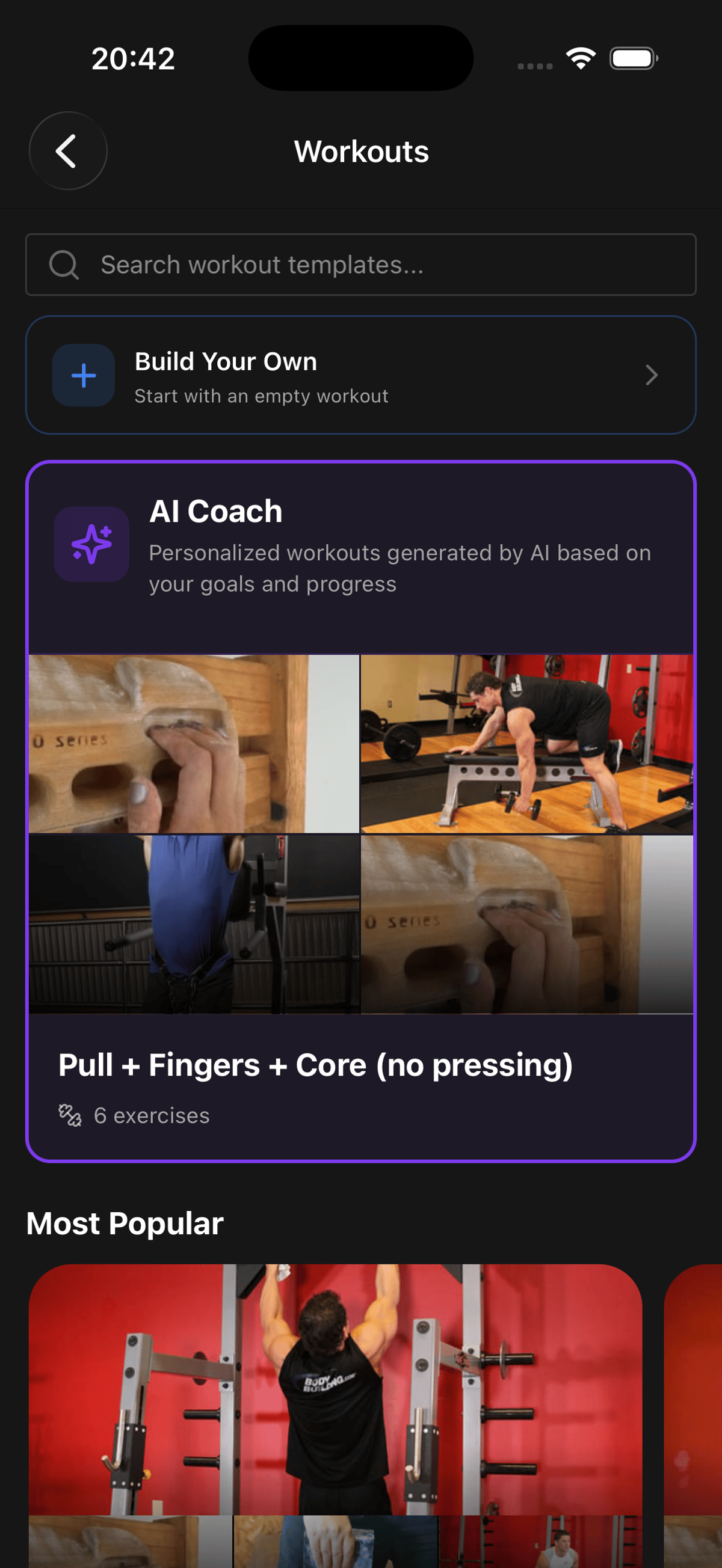 An AI-generated workout in the training library