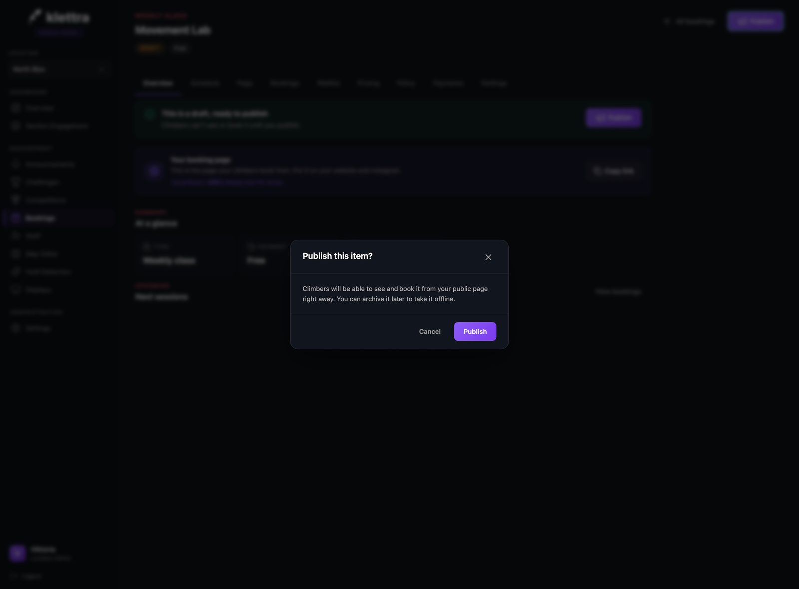 A confirmation dialog asking whether to publish this item.