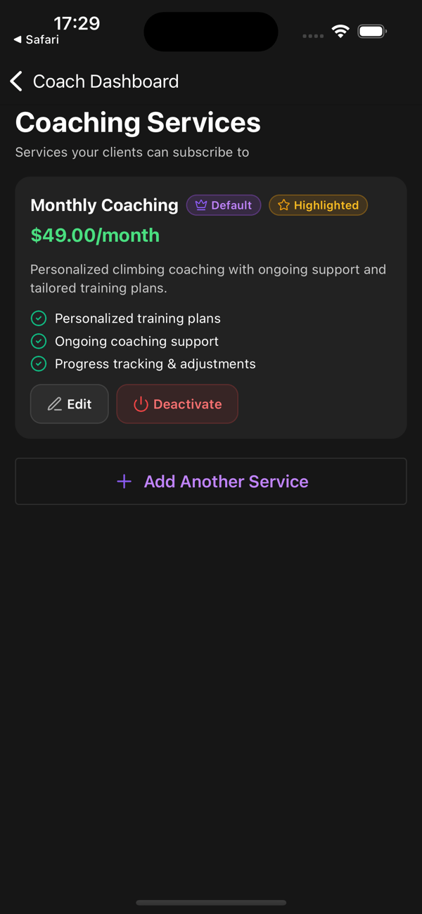 Coaching service tiers