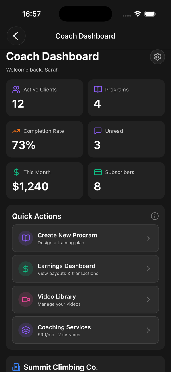 The coach dashboard