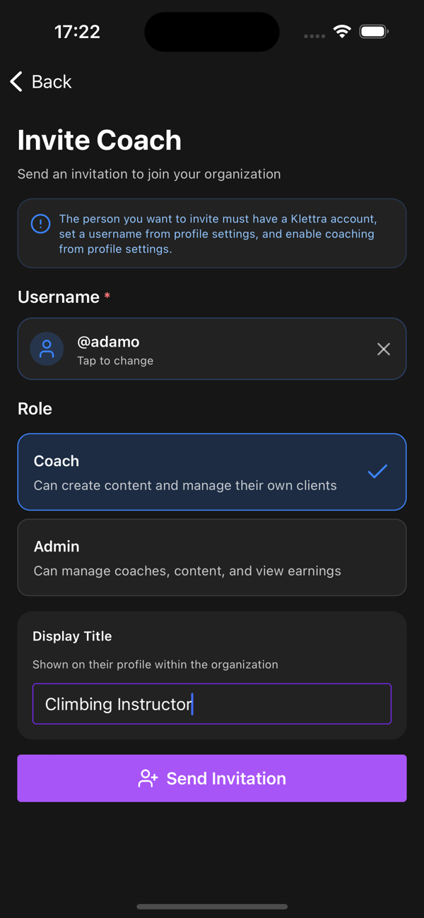 Inviting a coach to the organization