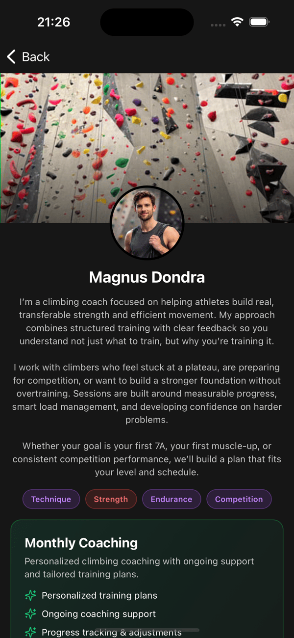 A public coach profile