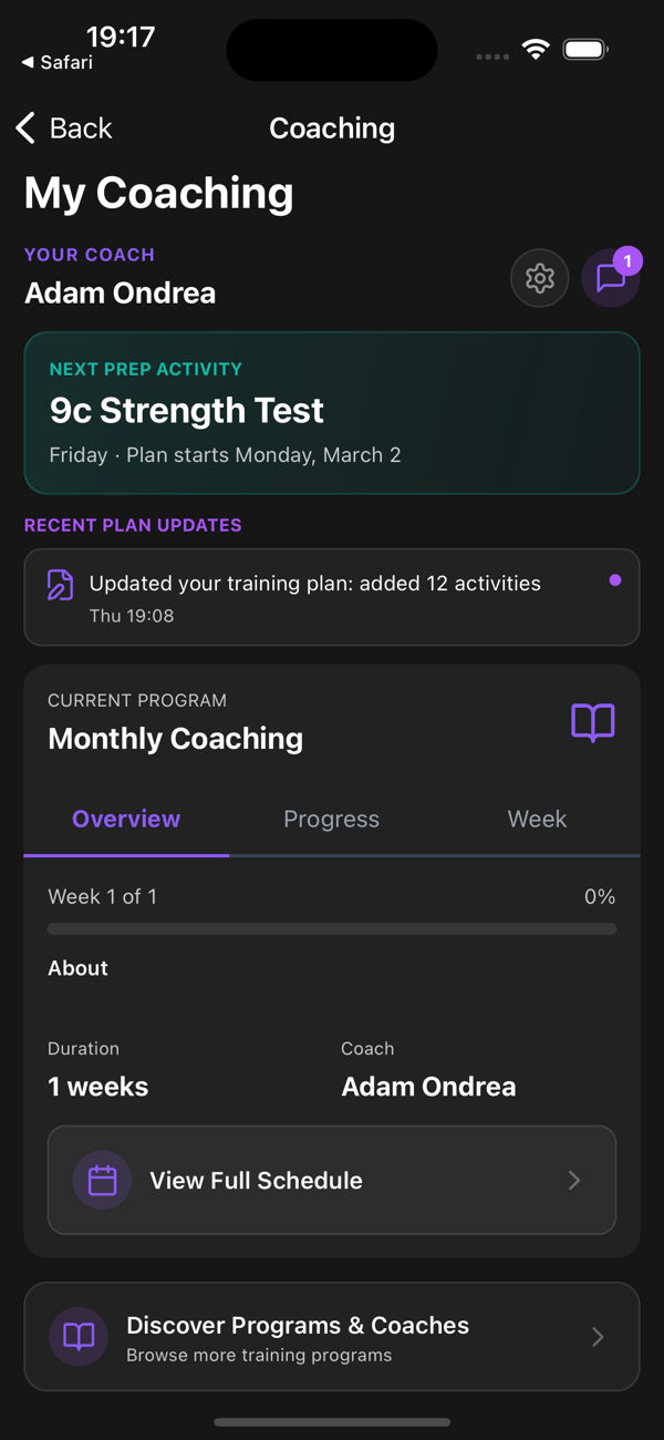 A client receiving a training plan